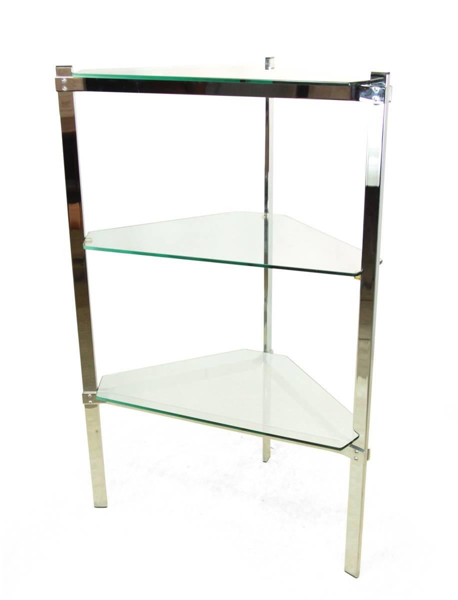 Chrome and Glass Corner Shelf by Merrow Associates, circa 1960 3