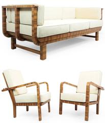 Vintage Art Deco Walnut lounge suite c1930