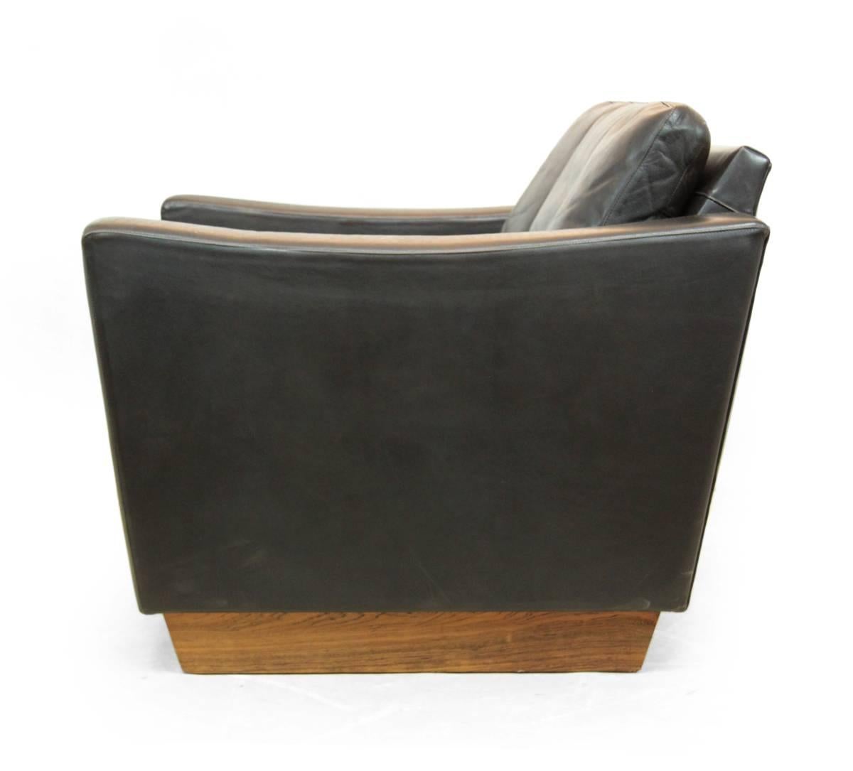 Mid-20th Century Danish Dark Brown Leather Chair, circa 1960