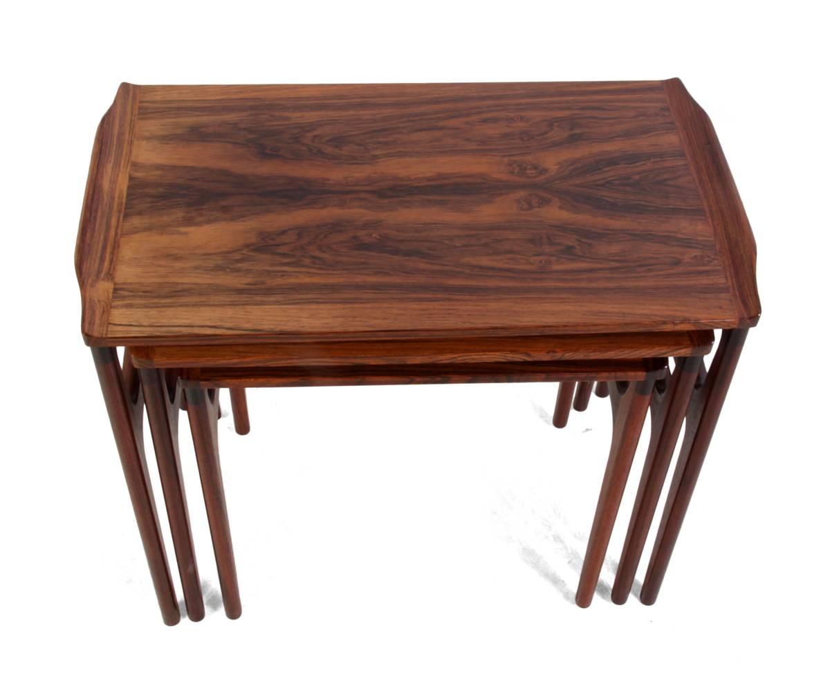 Mid-Century Modern Three Rosewood Nesting Tables by Domus Danica For Sale