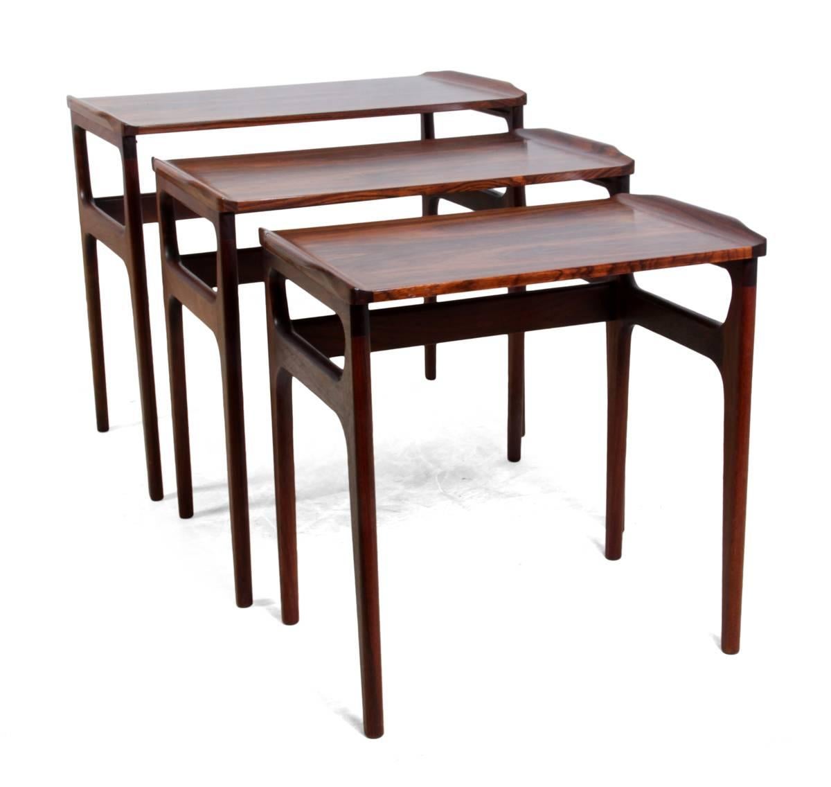 Danish Three Rosewood Nesting Tables by Domus Danica For Sale