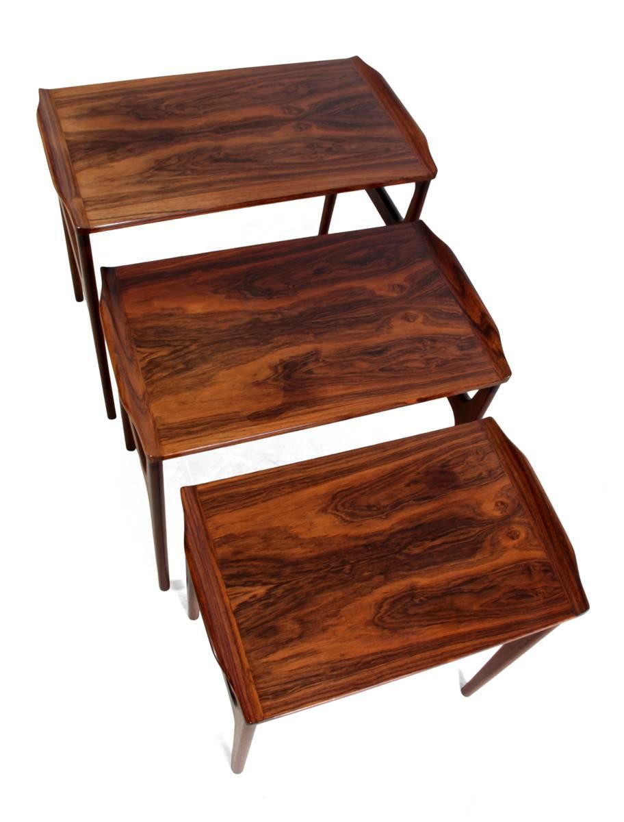 Mid-20th Century Three Rosewood Nesting Tables by Domus Danica For Sale