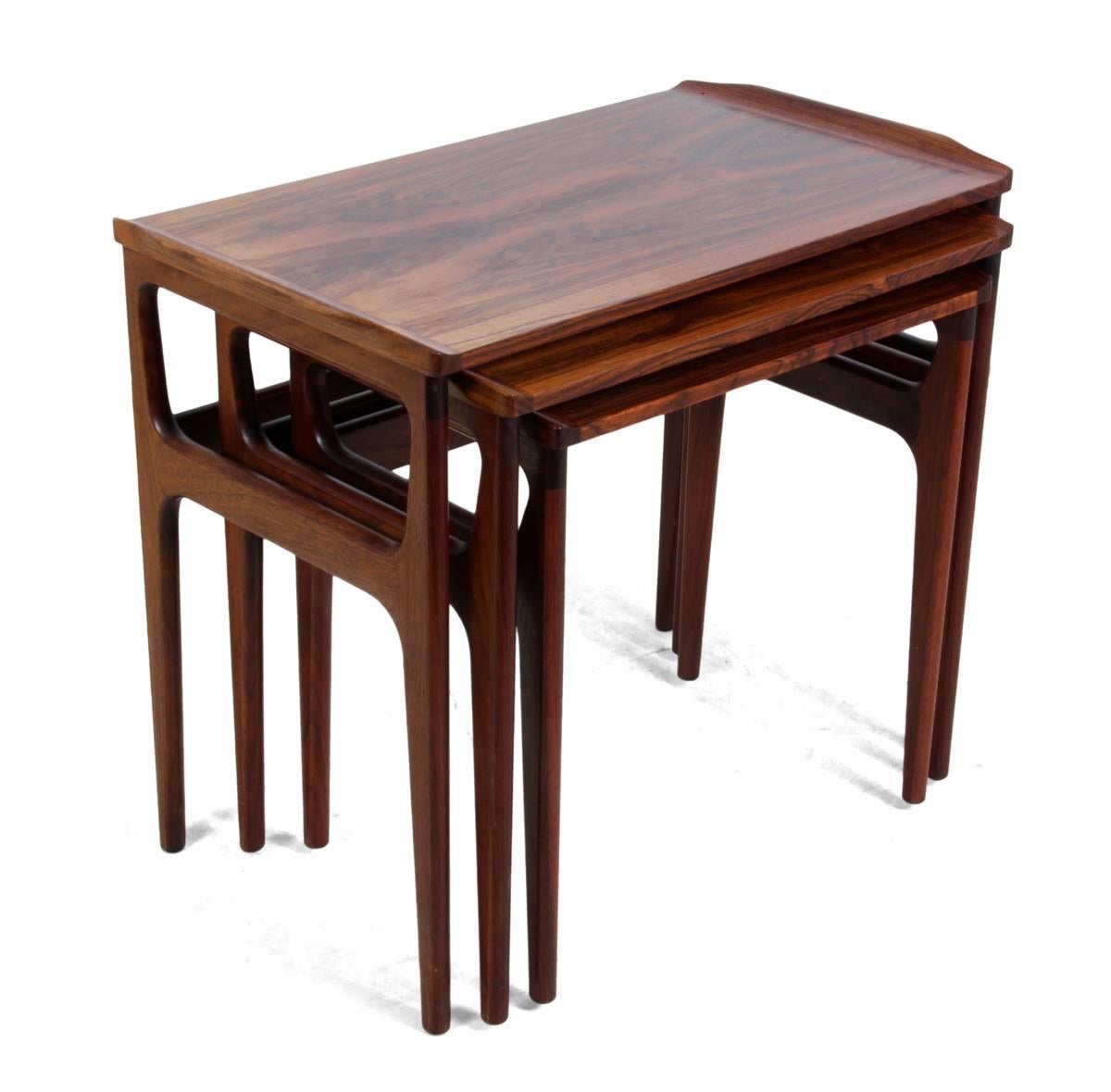 Three Rosewood Nesting Tables by Domus Danica In Excellent Condition For Sale In Paddock Wood, Kent