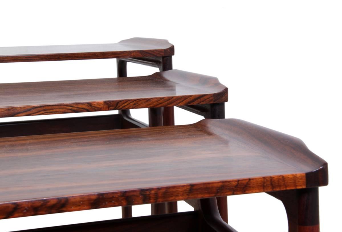 Three Rosewood Nesting Tables by Domus Danica For Sale 1