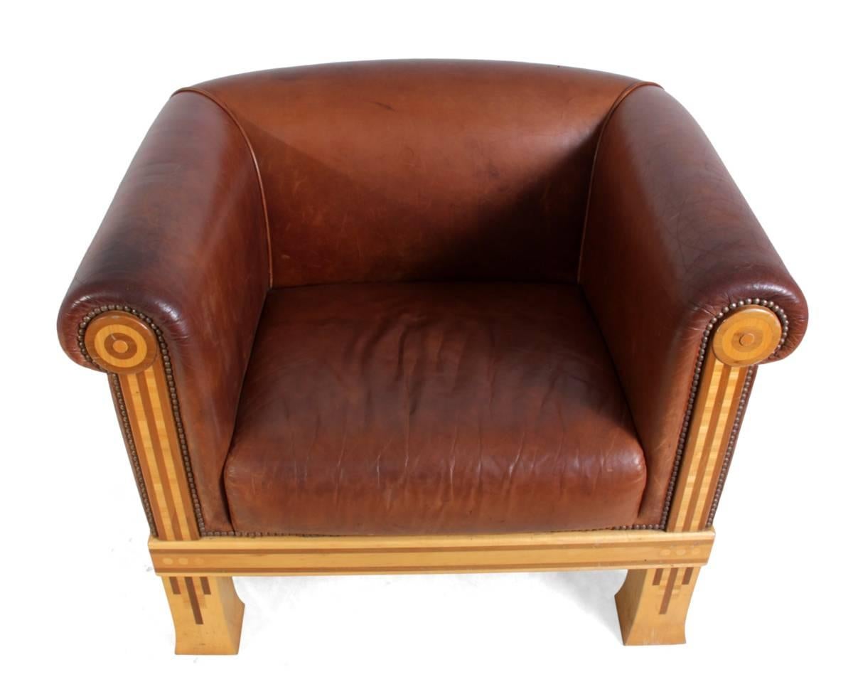 Leather Vintage Club Chair by David Linley, circa 1980