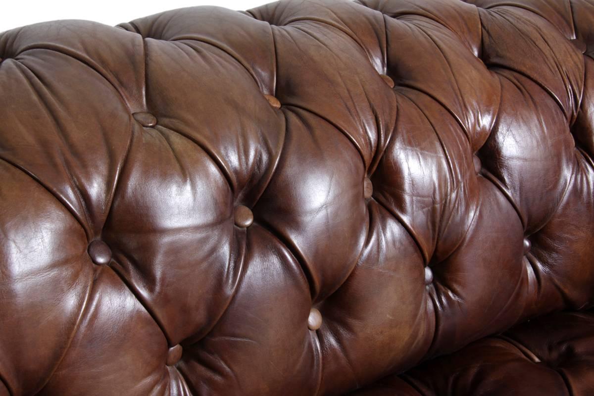Vintage Leather Chesterfield with Buttoned Seat 6