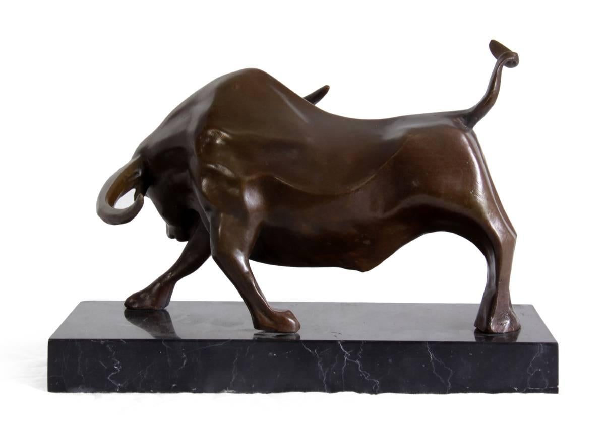 Bronze Sculpture of Bull on Marble Base 2