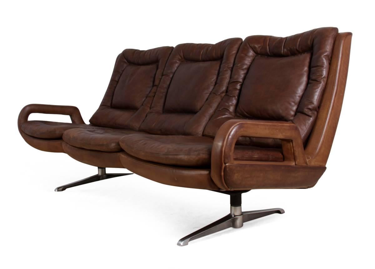 Mid-Century Modern Retro Leather Sofa, Sweden, circa 1960