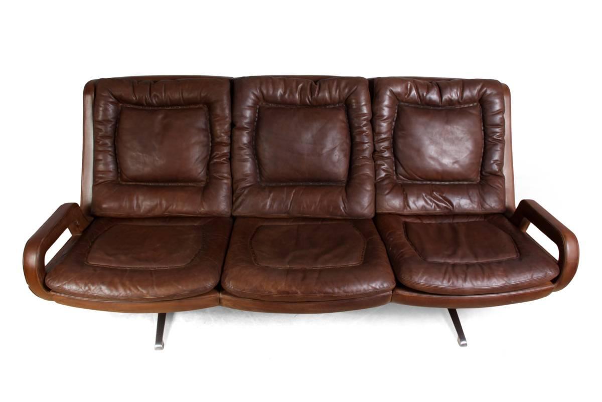 Swedish Retro Leather Sofa, Sweden, circa 1960