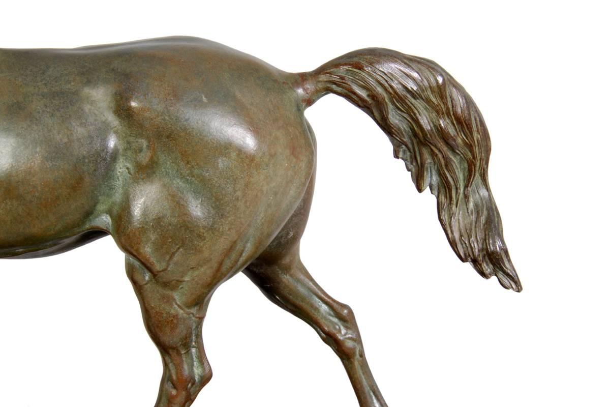 Bronze patinated spelter horse by Valton
A very detailed large sculpture of a stallion on a marble base by Charles Valton France, circa 1900,
Charles Valton was a student of Henri Louis Levasseur, Antoine Louis Barye and Emmanuel Fre´miet. From