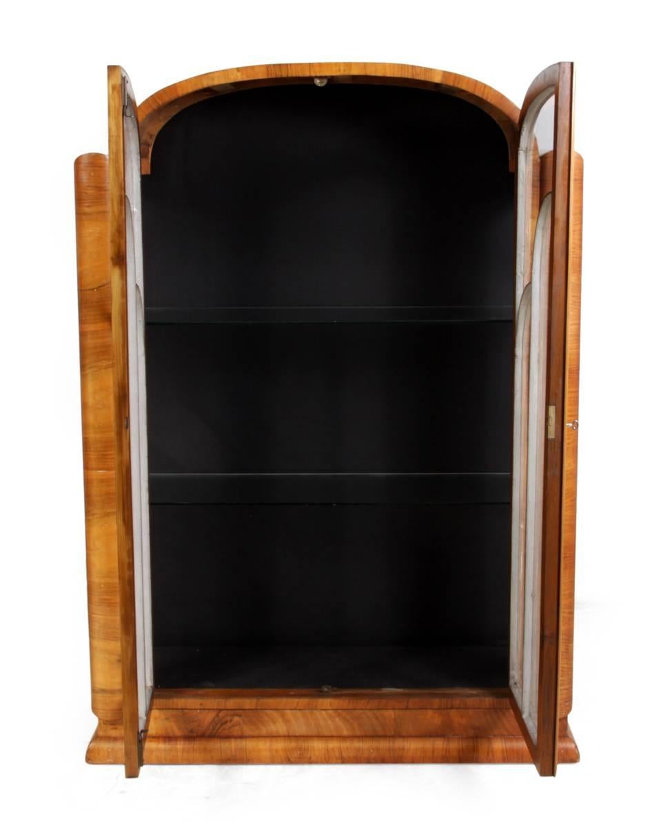 British Art Deco Walnut Display Cabinet