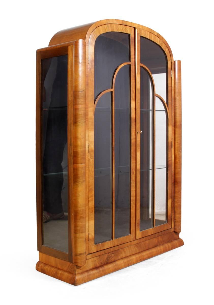 Mid-20th Century Art Deco Walnut Display Cabinet