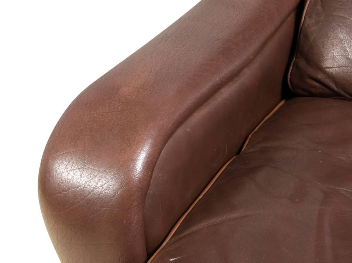 Danish Leather Reclining Swivel Man Cave Chair, circa 1970 at 1stDibs