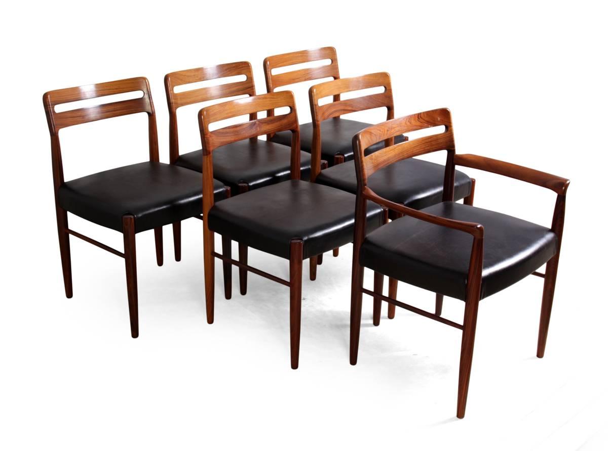 Leather Set of Six Dining Chairs by H W Klein for Bramin