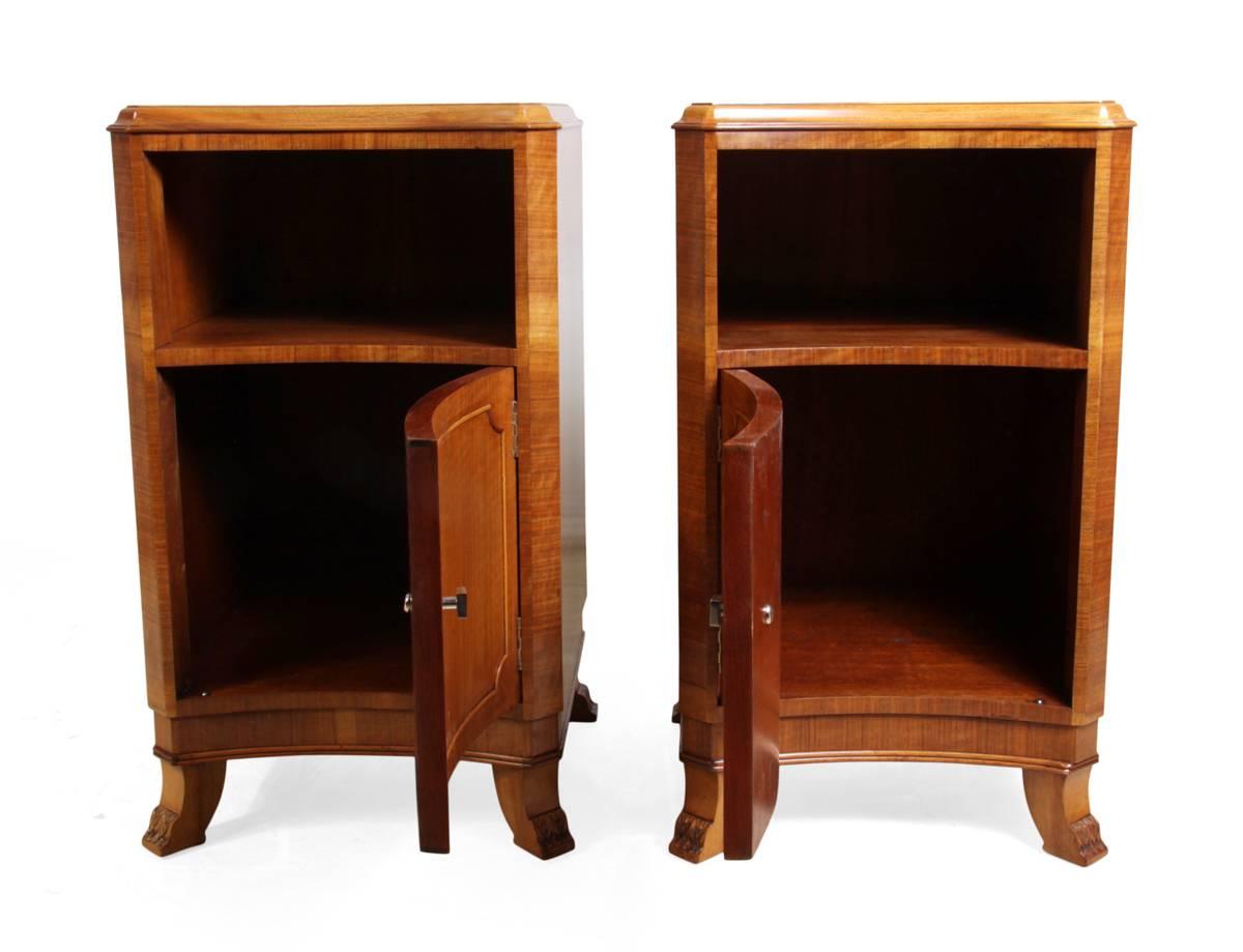 Wood Art Deco Bedside Cabinets in Walnut, circa 1930