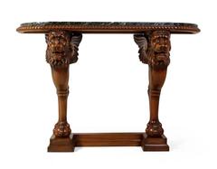 Lion Console Table in Carved Walnut and Marble