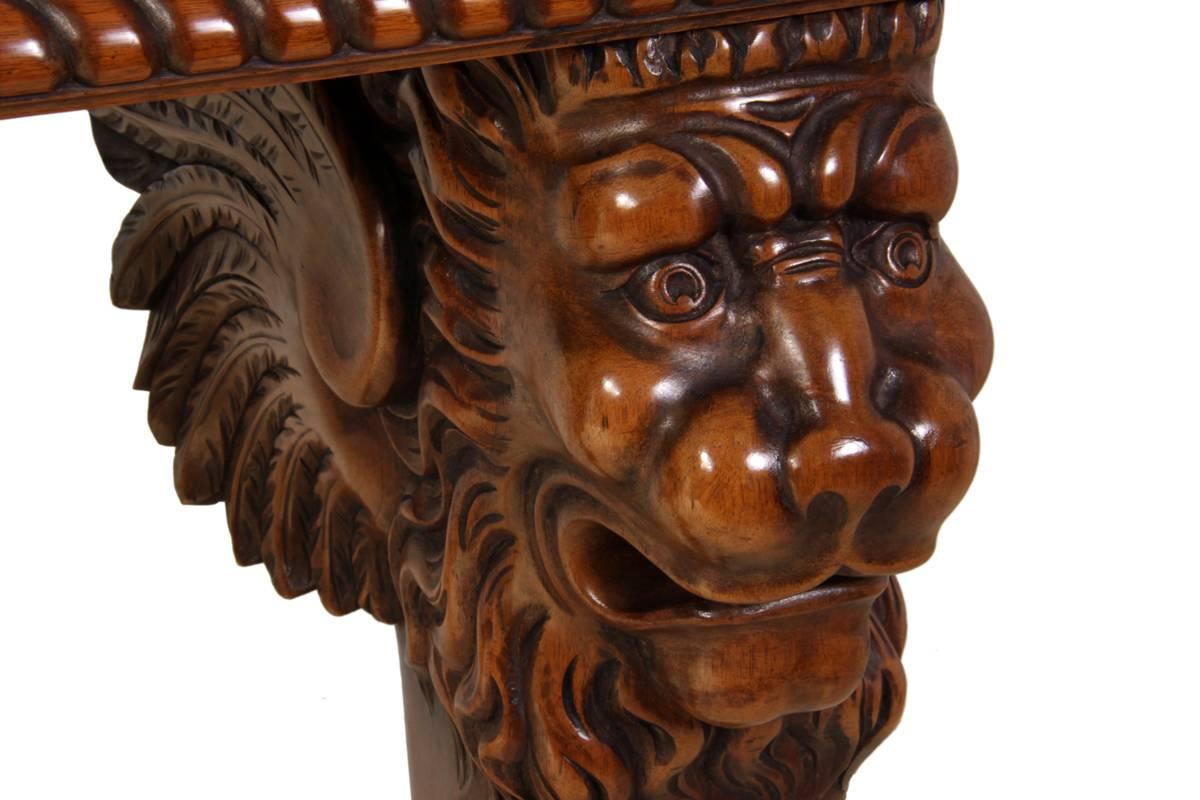 Lion Console Table in Carved Walnut and Marble 3