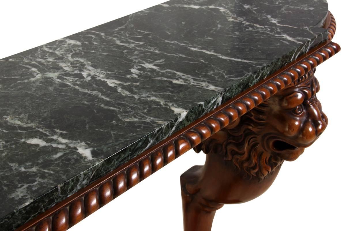 Lion Console Table in Carved Walnut and Marble 4