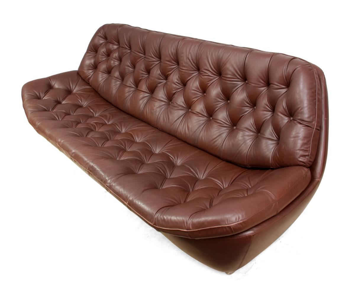 Retro Sofa in Buttoned Brown Leather 4
