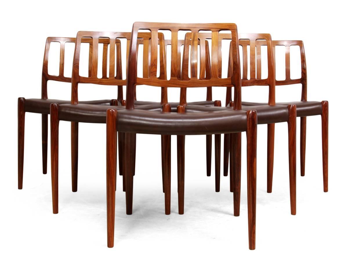 Mid-Century Modern Rosewood Dining Chairs by N Moller Model 82, Set of Eight