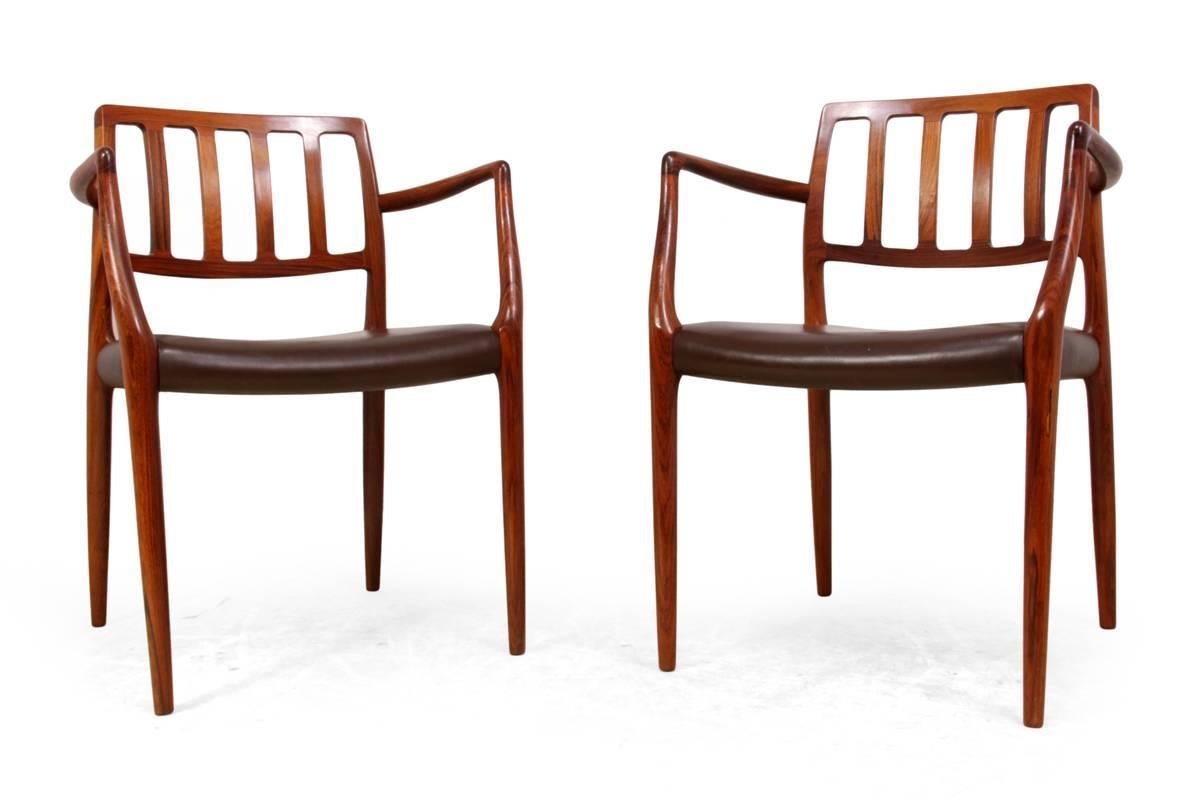 Rosewood Dining Chairs by N Moller Model 82, Set of Eight In Excellent Condition In Paddock Wood, Kent