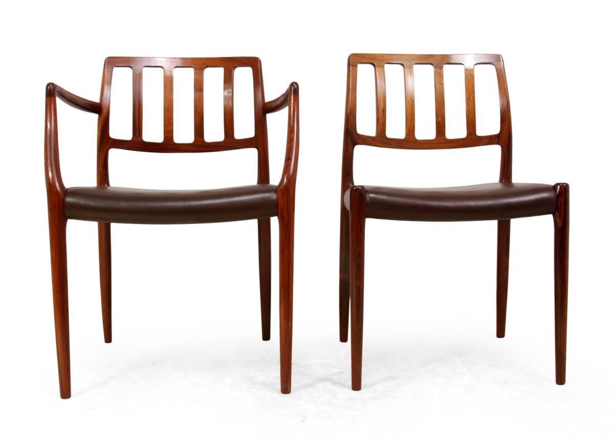 Late 20th Century Rosewood Dining Chairs by N Moller Model 82, Set of Eight