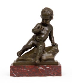 Rococo, Bronze Sculpture of Cherub by Clodion on Marble base circa 1780