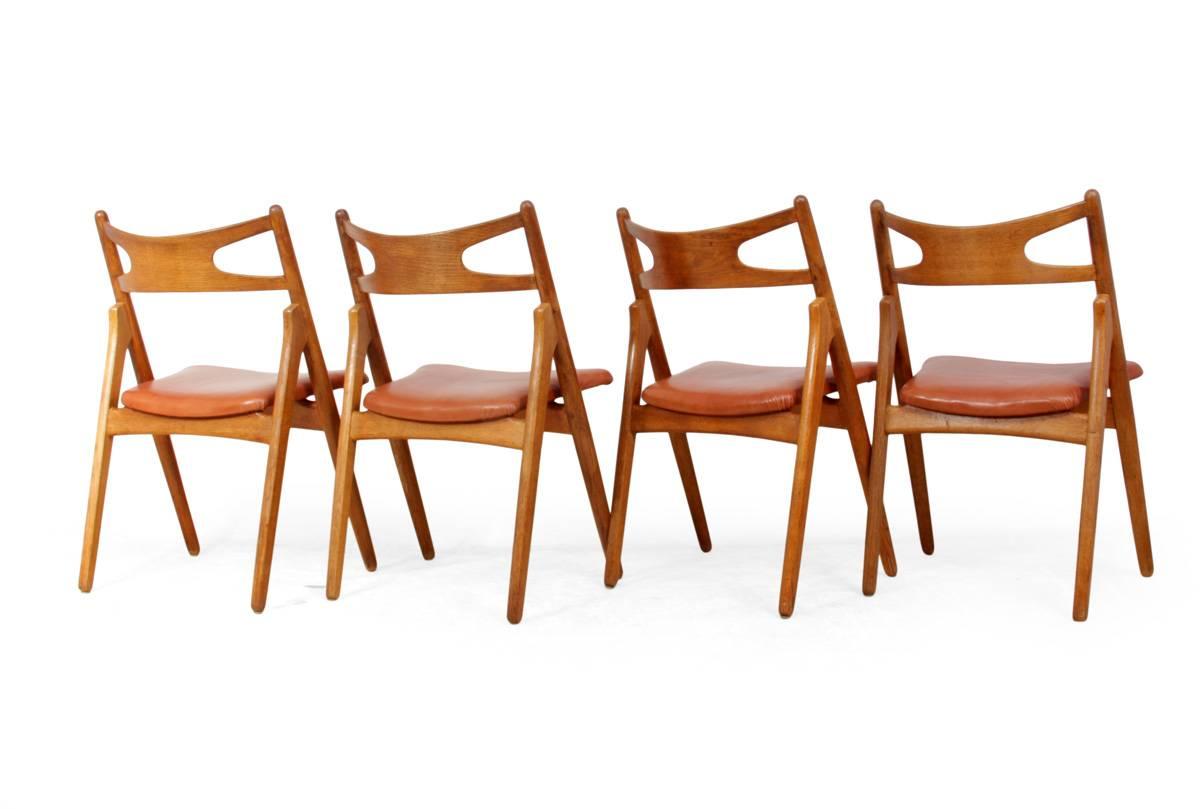 Mid-Century Modern Oak Saw Back Chairs by Hans J Wegner, circa 1960
