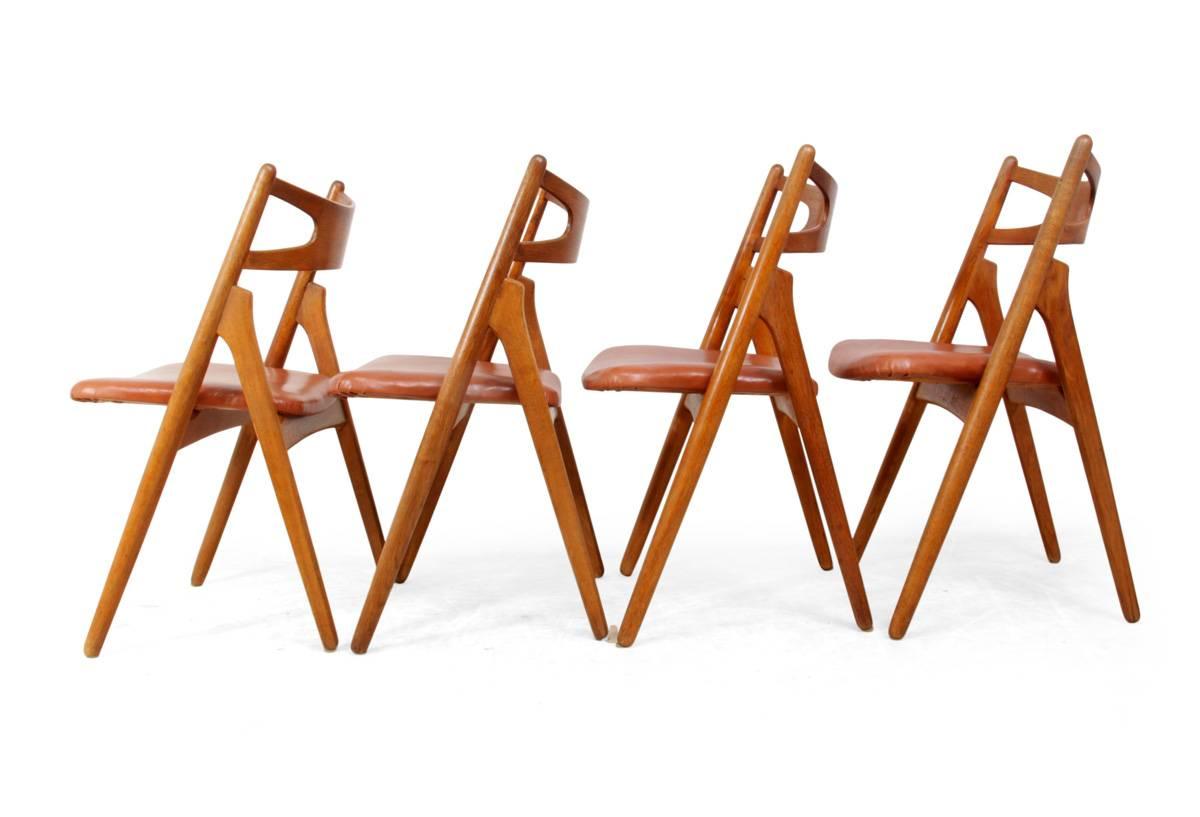 Mid-20th Century Oak Saw Back Chairs by Hans J Wegner, circa 1960