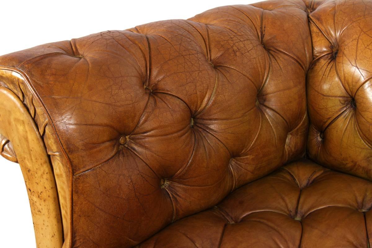 20th Century Vintage Tan Leather Buttoned Chesterfield Sofa