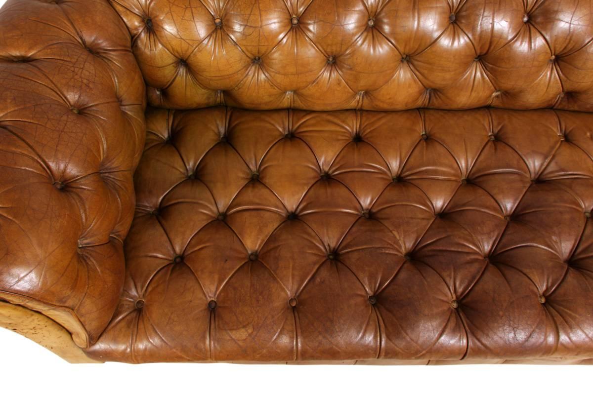 Vintage Tan Leather Buttoned Chesterfield Sofa 2