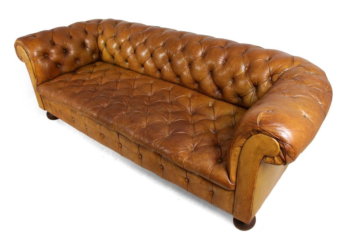 Vintage Tan Leather Buttoned Chesterfield Sofa 3