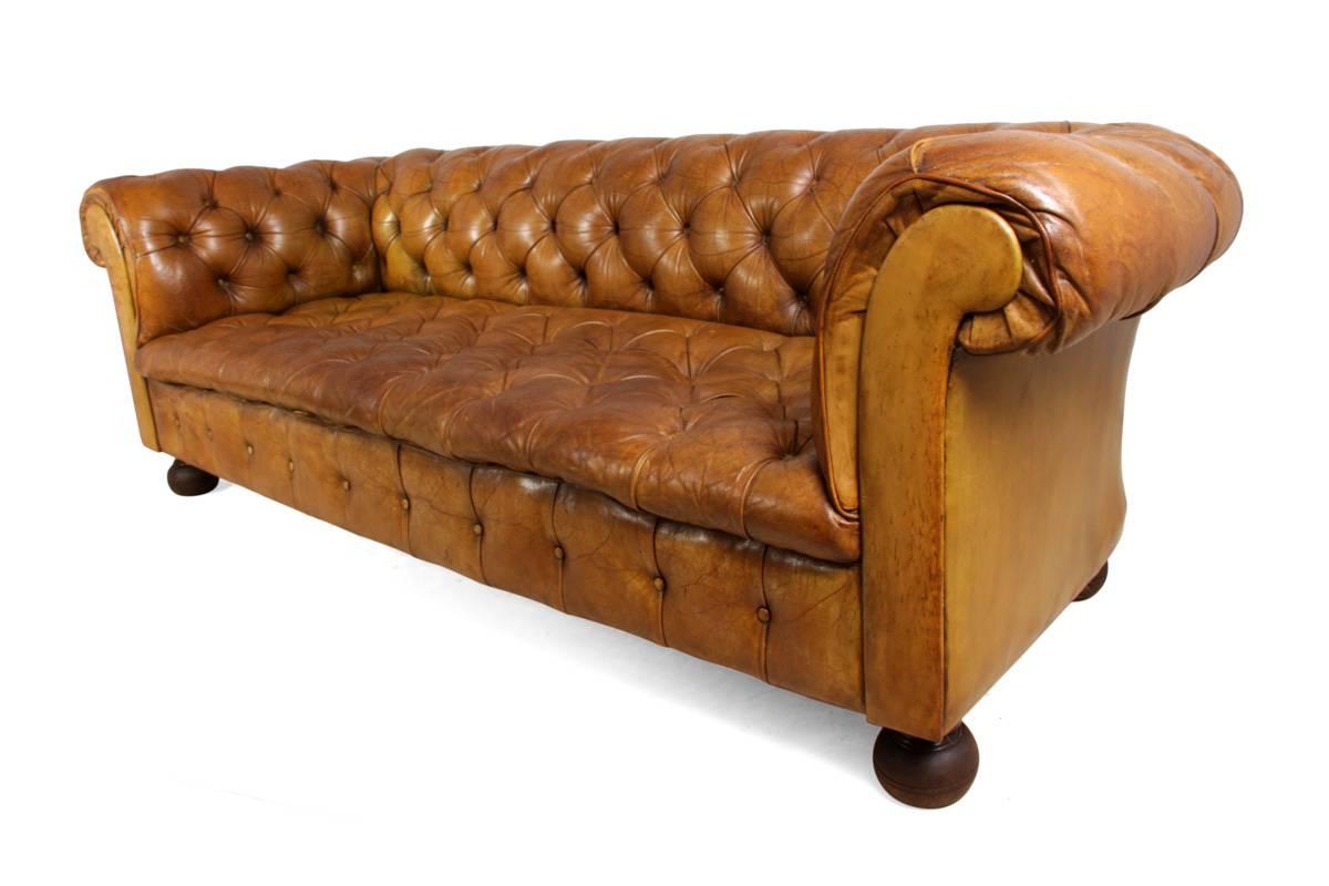 Vintage Tan Leather Buttoned Chesterfield Sofa 4