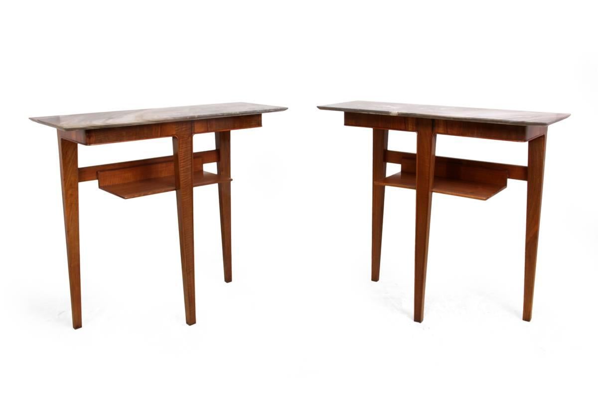 Pair of Midcentury Walnut Console Tables 1
