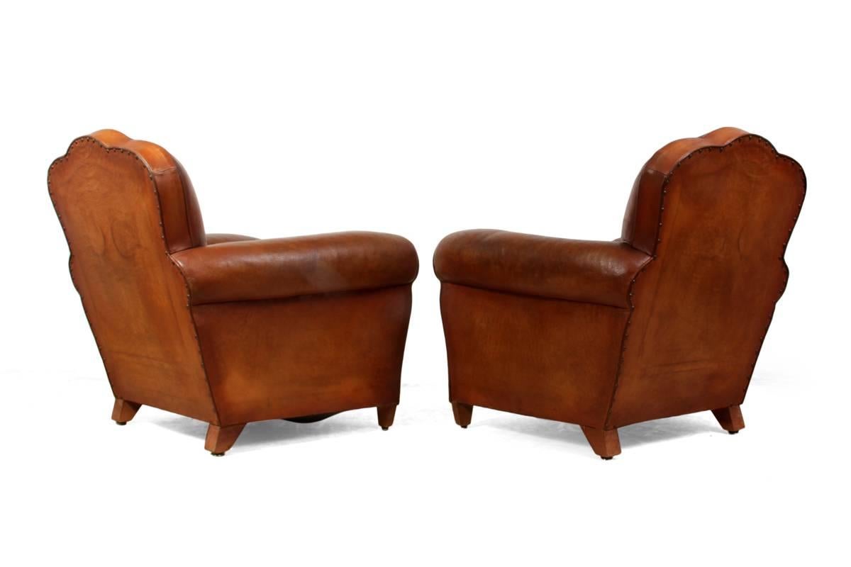 Pair of French Leather Club Chairs 1