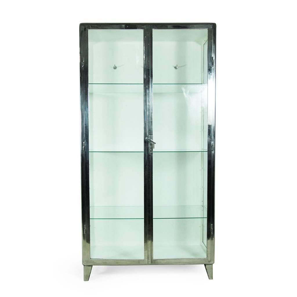 Polished steel medical cabinet, circa 1930
This highly polished steel 1930s medical cabinet has two doors and three adjustable glass shelves, it has had the steel frame highly polished using a seven stage process, the interior back of the cabinet