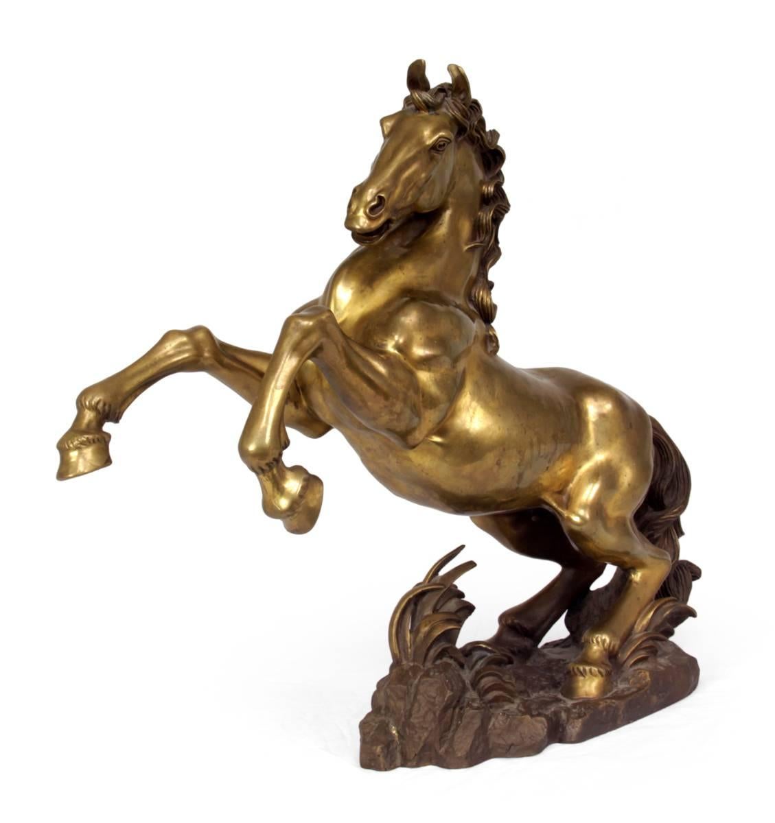 Mid century, Large polished Bronze Stylised Horse, Rearing, circa 1950,  In Excellent Condition For Sale In Paddock Wood, Kent
