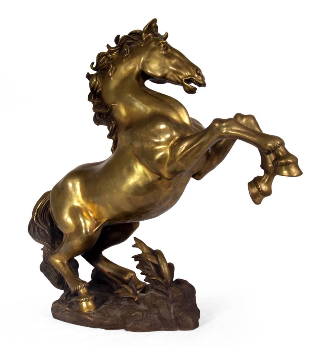 Mid century, Large polished Bronze Stylised Horse, Rearing, circa 1950,  For Sale 1