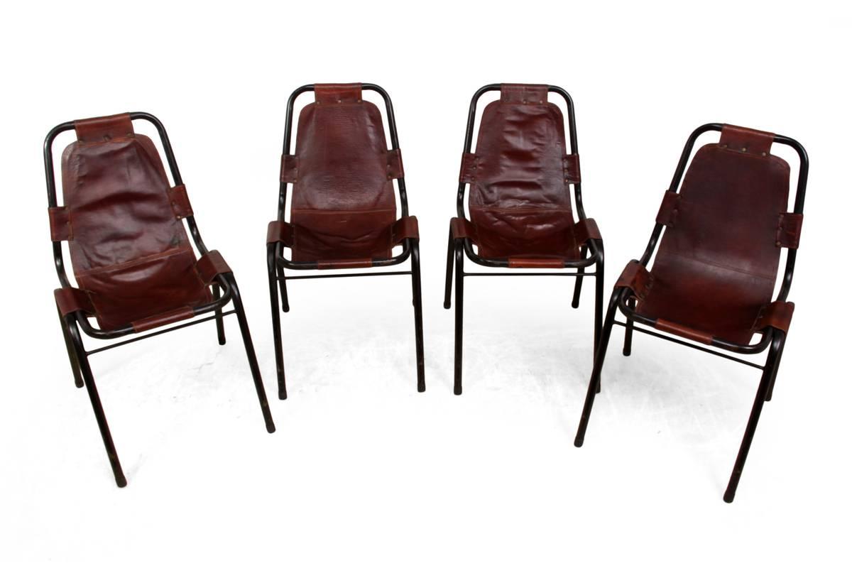 Les Arcs chairs by Charlotte Perriand, circa 1960
A set of four 1960s Les Arcs chairs designed by Charlotte Perriand, these chairs are in original condition just having been cleaned and leather conditioned, these chairs are stacking chairs and were