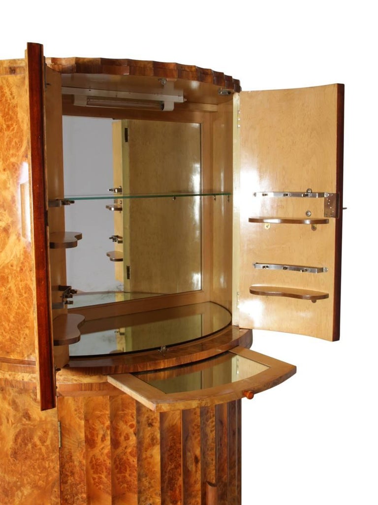 Art Deco Fluted Cocktail in Burr Walnut by Epstein at 1stDibs