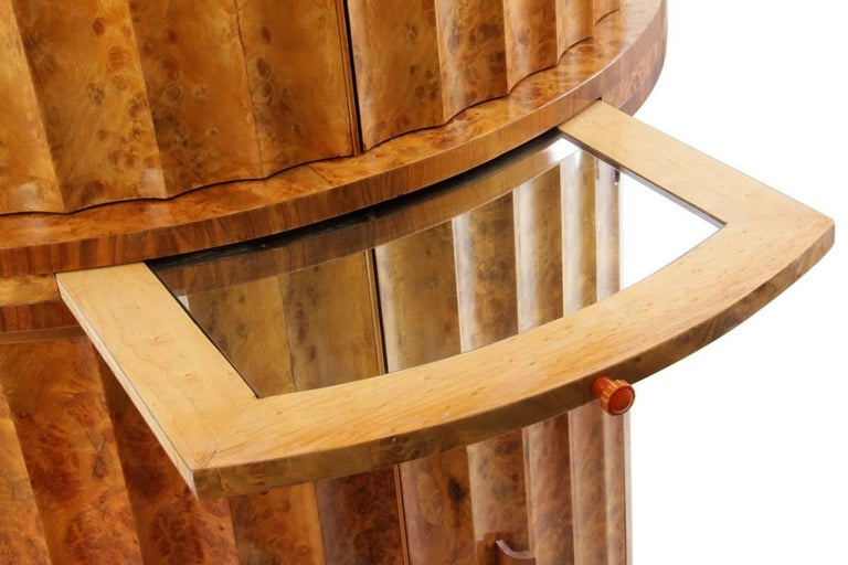 Art Deco Fluted Cocktail in Burr Walnut by Epstein at 1stDibs