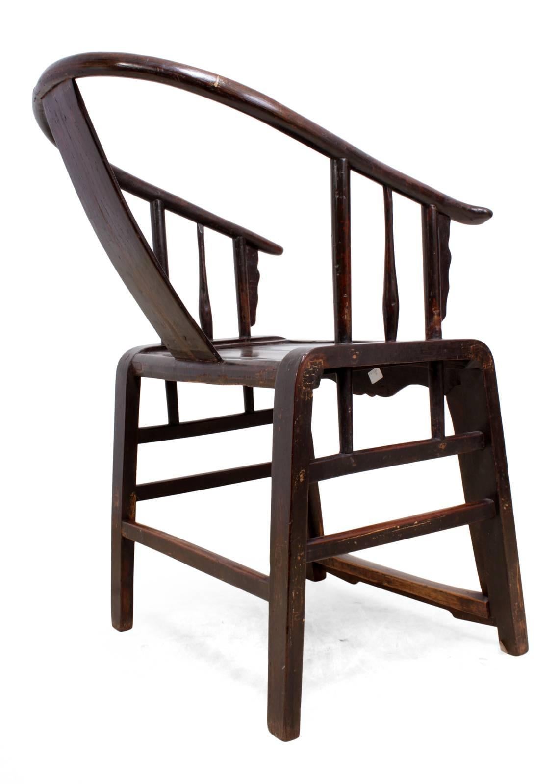 Chinese Elm 19th Century Horseshoe Chair In Excellent Condition For Sale In Paddock Wood, Kent
