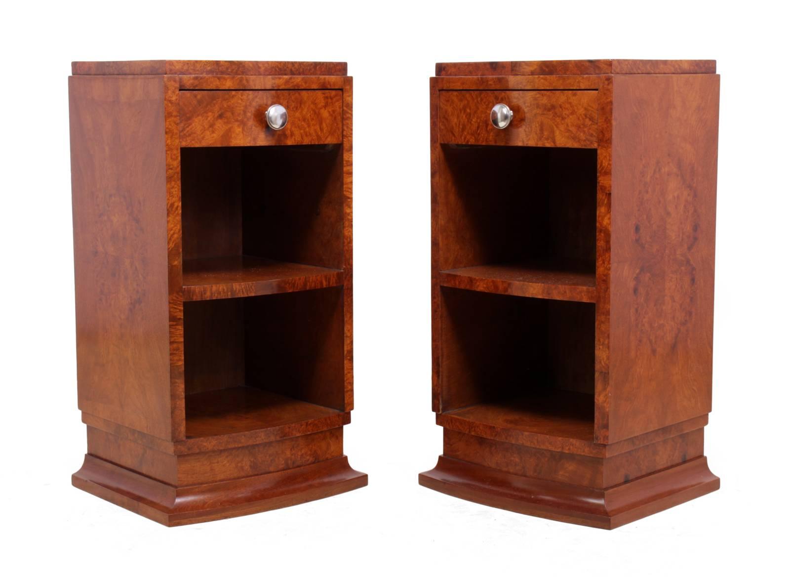Mid-20th Century Art Deco Bedside Cabinets in Amboyna