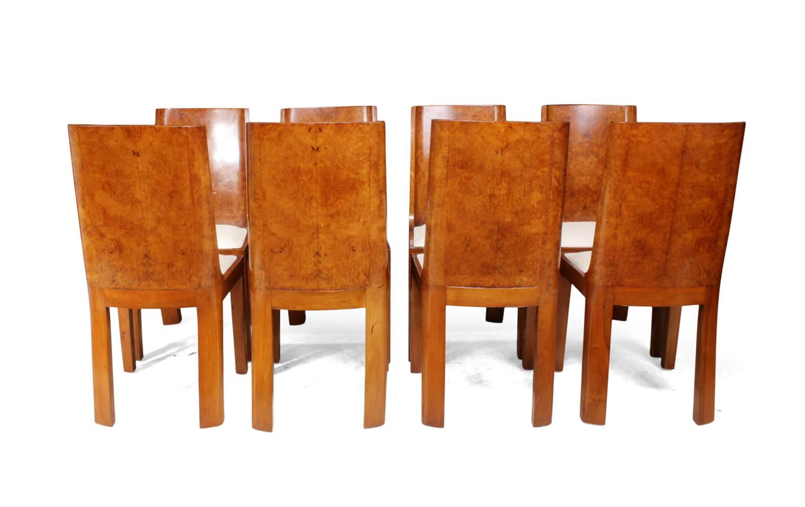 Mid-20th Century Art Deco Dining Chairs in Walnut Set of Eight
