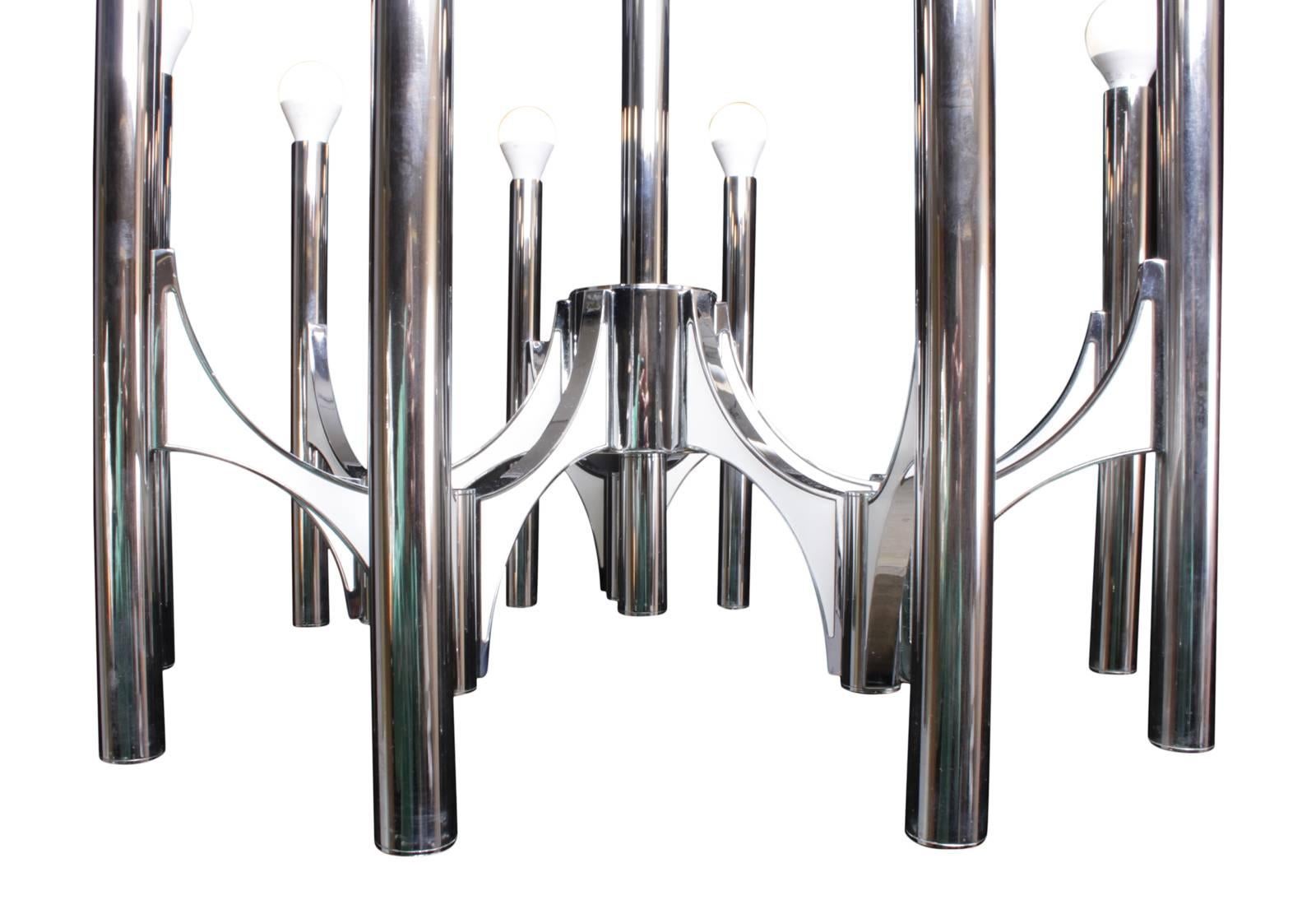 Chrome Midcentury Chandelier Ten-Branch by Gaetano Sciolari