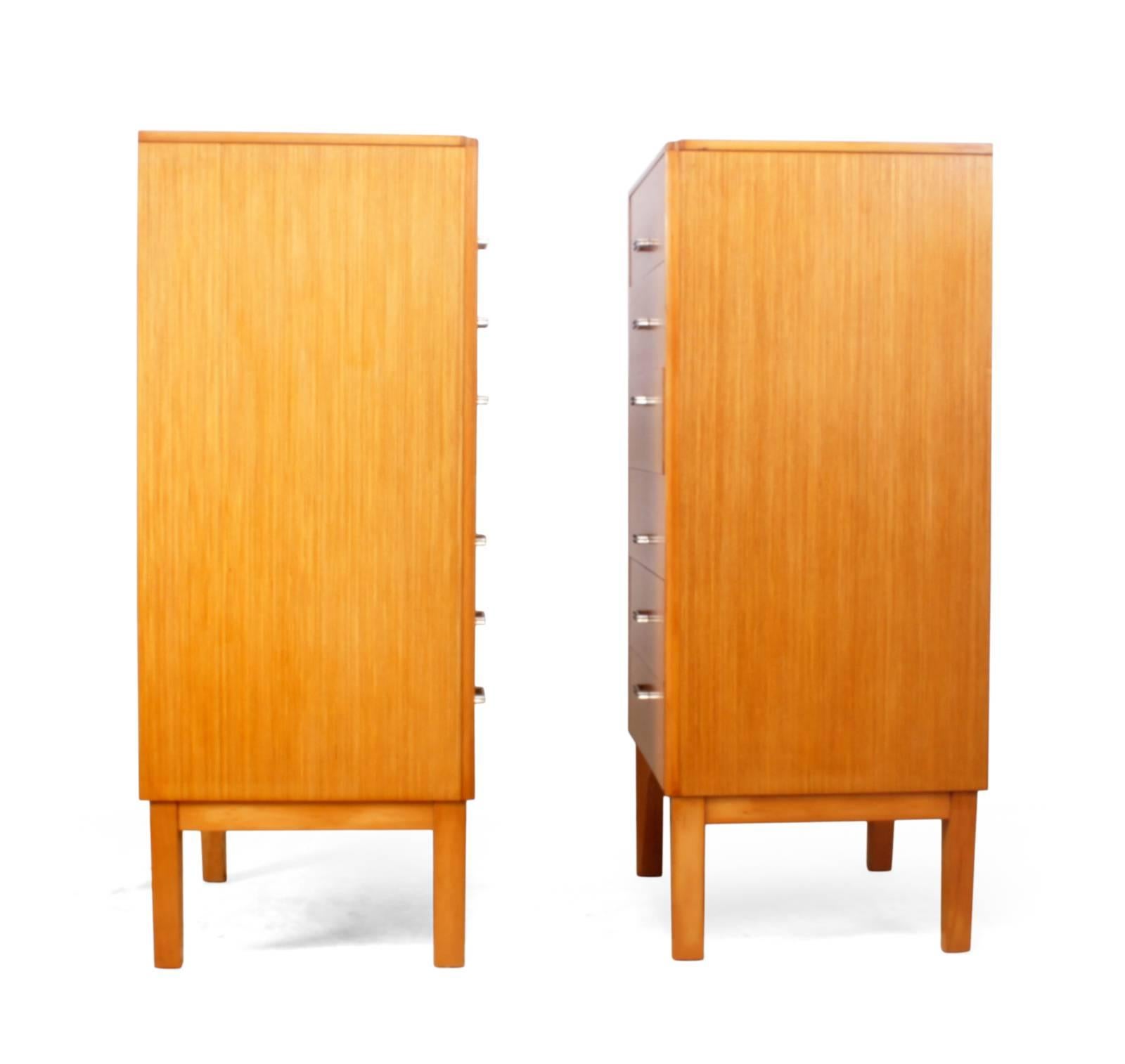 Wood Pair of Midcentury Tall Chest of Drawers