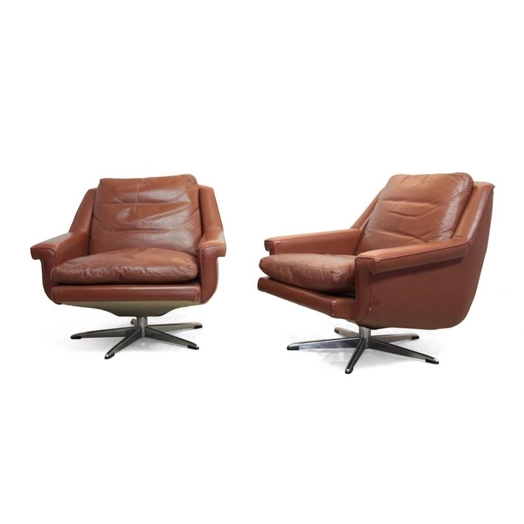 Leather Swivel Chairs Danish, circa 1960 1