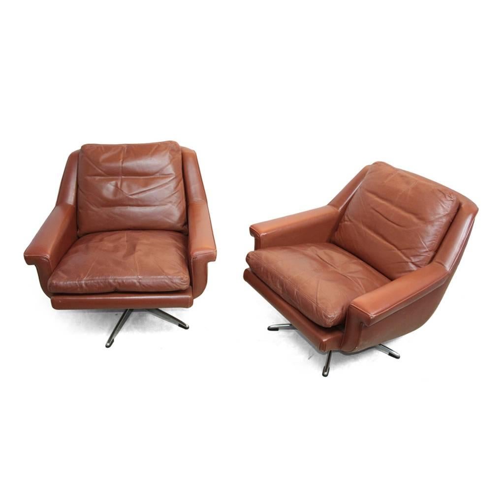Leather Swivel Chairs Danish, circa 1960 2