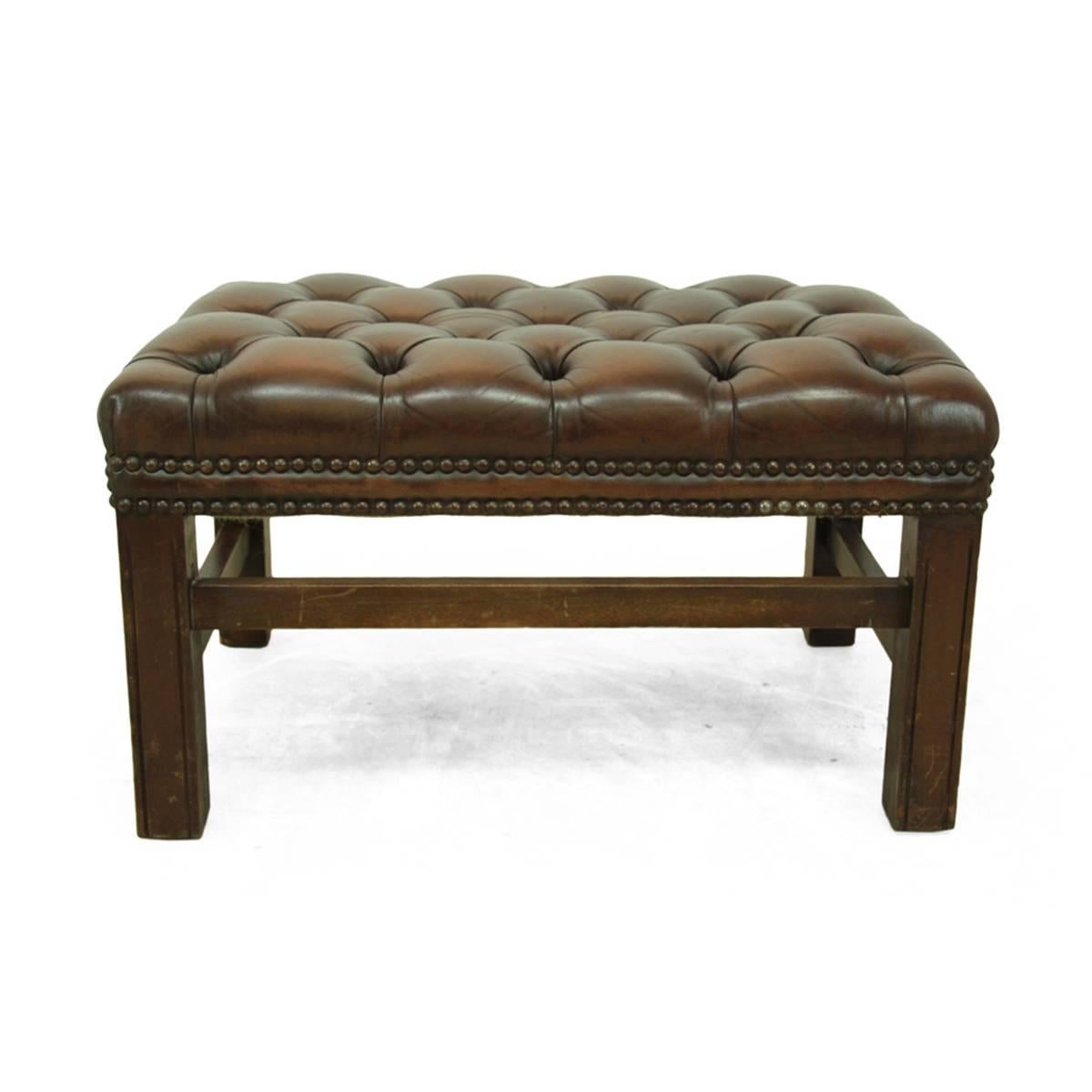 Mid-20th Century Buttoned Leather Footstool, circa 1960