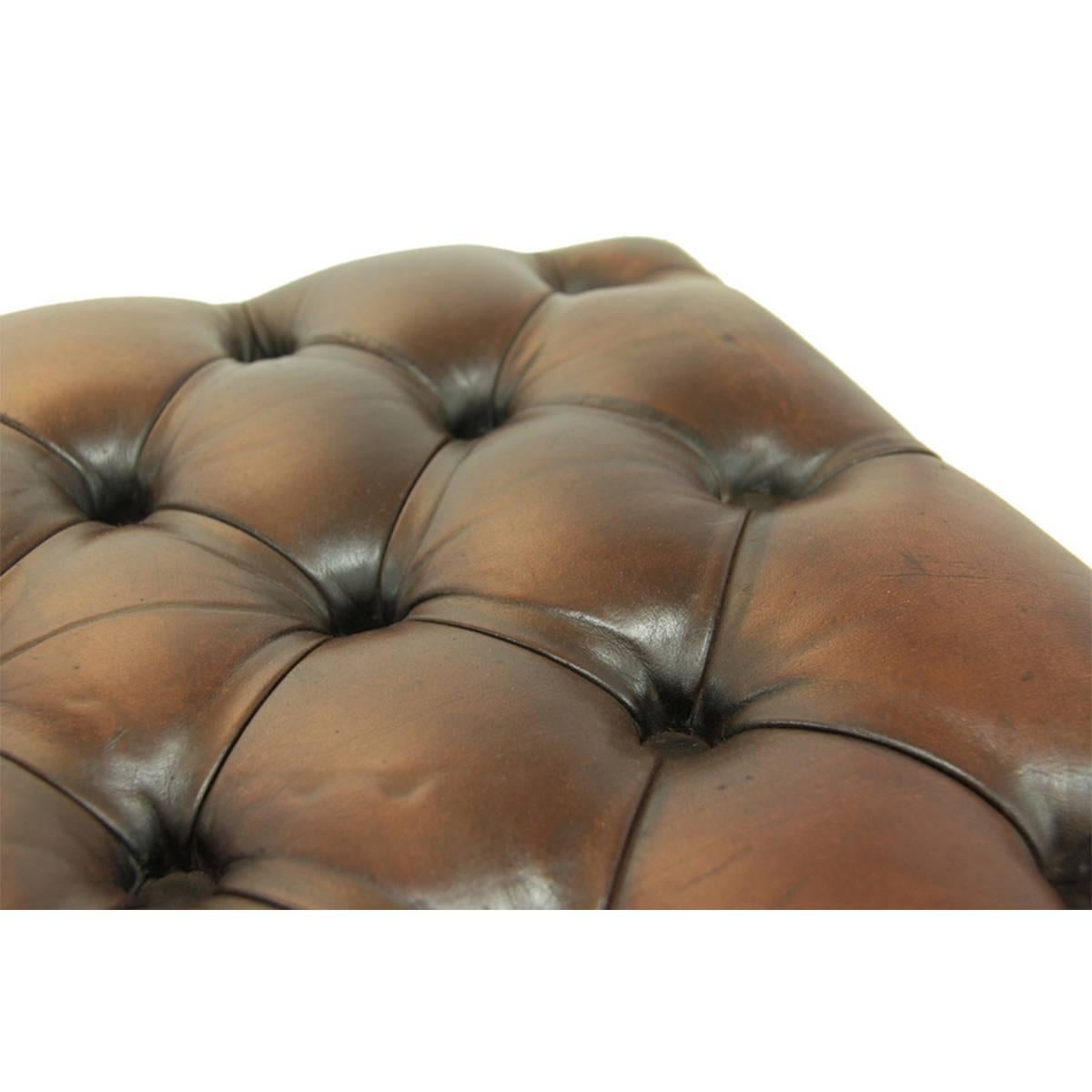 Buttoned Leather Footstool, circa 1960 2